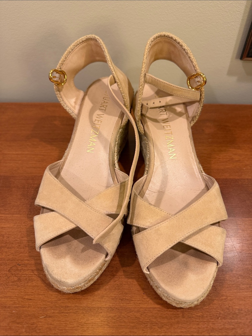 Stuart Weitzman Suede Espadrille Wedge Sandals in Beige EU 40 size 9.5